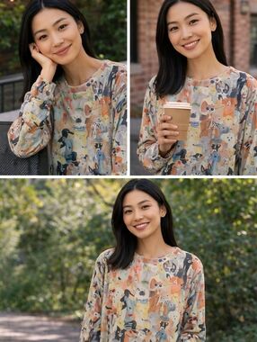 Women's Multicolor Dog Print Pullover Sweatshirt